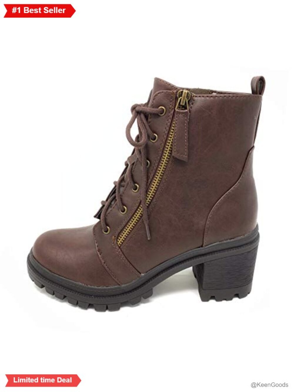 Faux Leather Lace Up High Chunky Heel Ankle Booties